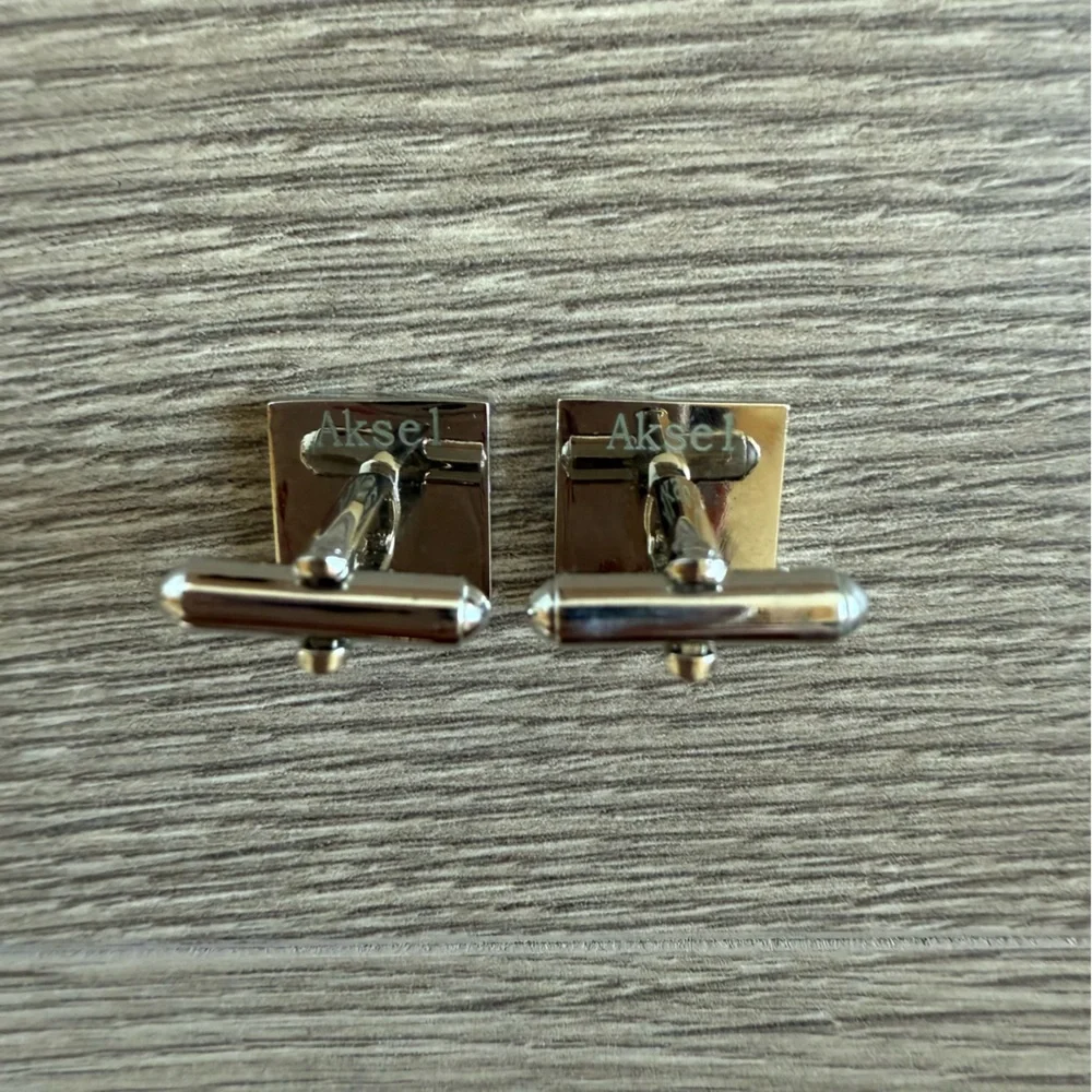Men’s Striped Black, White, Burgundy & Purple Silver Tone Cuff Links